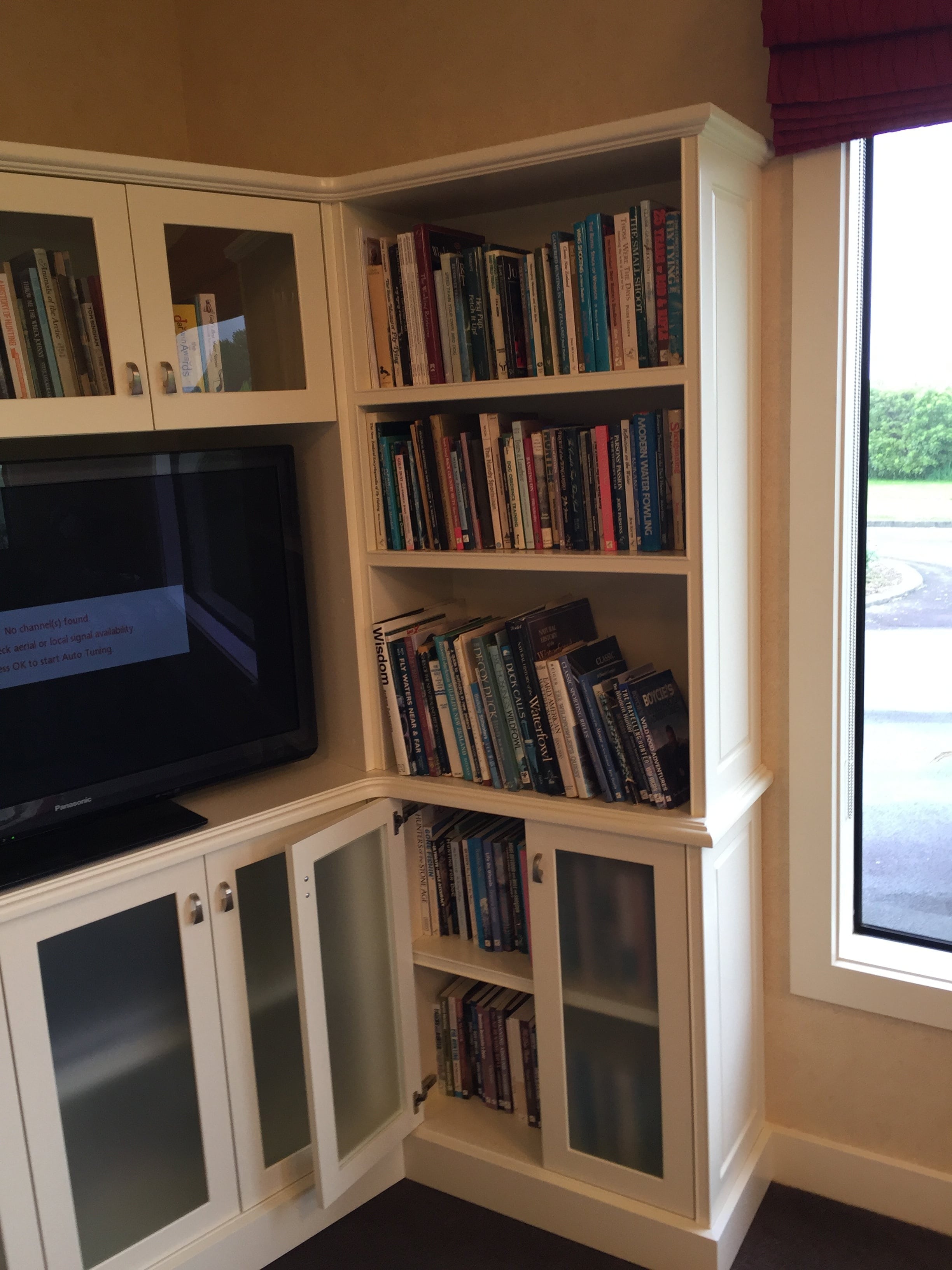 Paint finish furniture including bookshelves, tv cabinetr, entertainment centre and display shelving. Colour matched to existing decor.